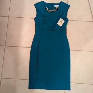 NWT Calvin Klein Teal Scuba Dress with Chain Accent